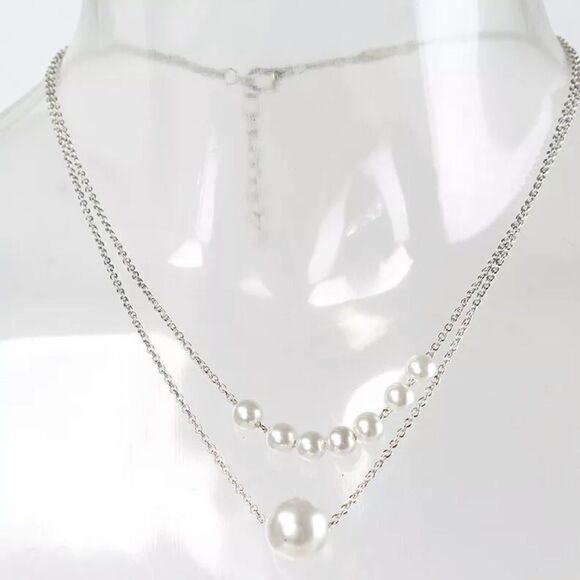 Multilayer Silver Tone Pearl Necklace - Picture 1 of 3